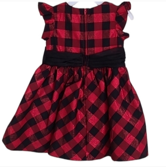 Bonnie Jean Toddler Red & Black Shimmer Plaid Holiday Dress - Picture 3 of 5